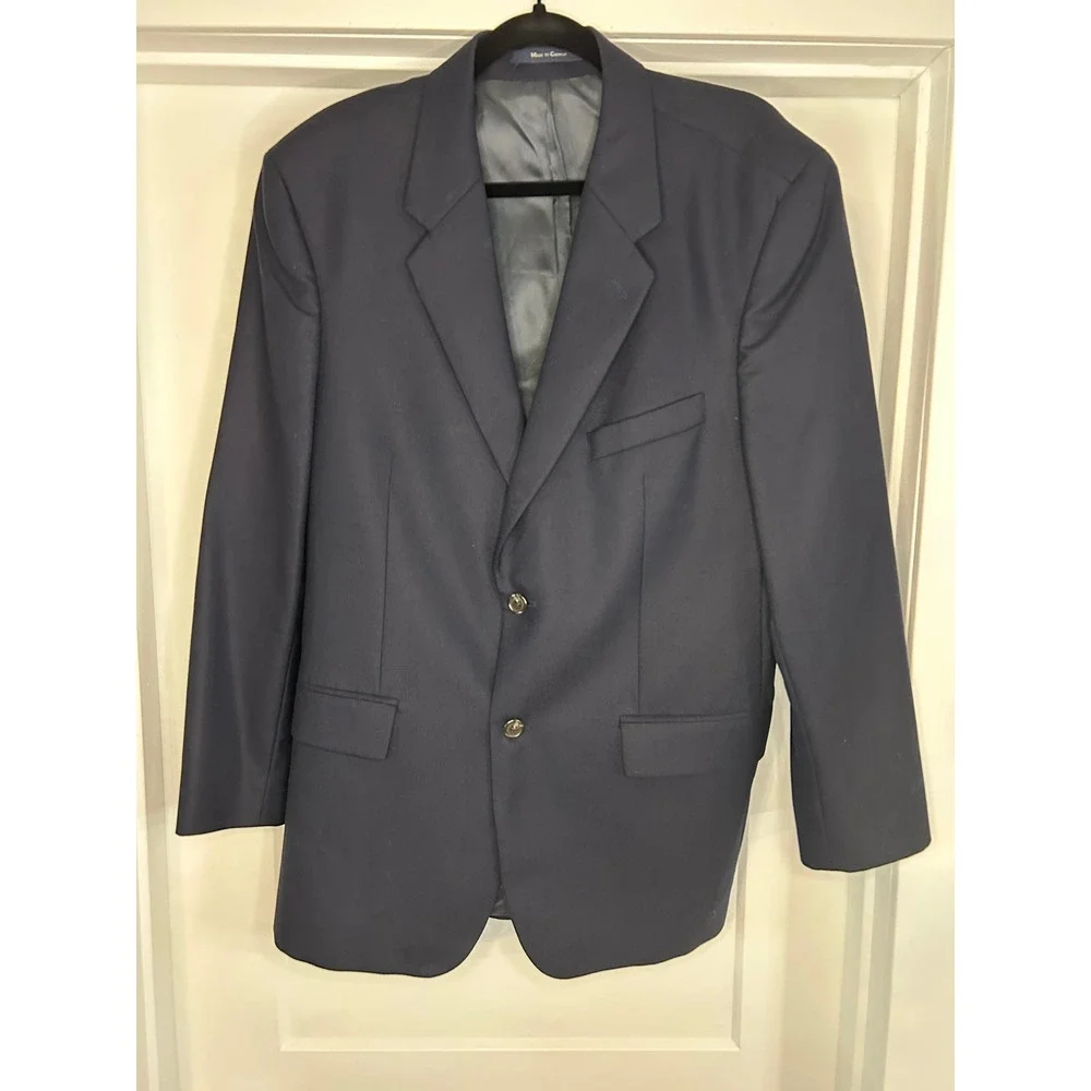 Ralph Lauren Mens 42R Navy Blue 100% Wool Blazer Sport Coat Made Canada Preppy